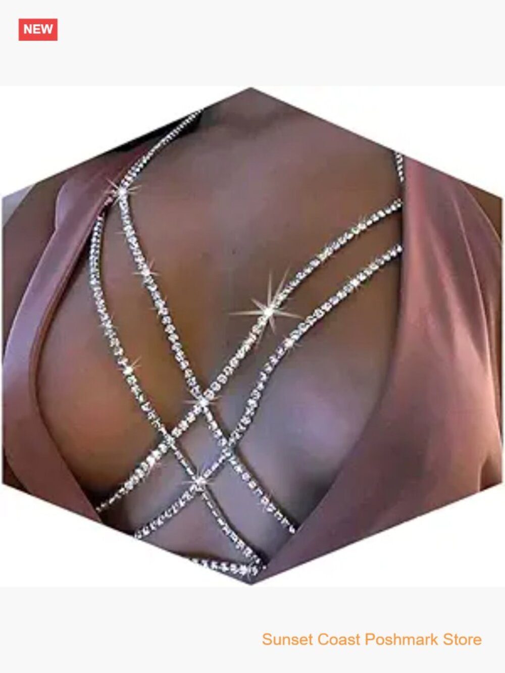 14K Gold Plated Layered Rhinestone Crossover Body Chain Bikini Bra Jewelry